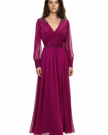 Rochie maxi din voal cu broderie Suhana, Magenta inchis