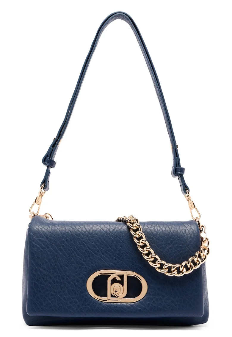 Geanta crossbody cu clapa si bareta de lant, Bleumarin