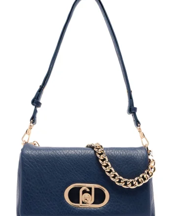 Geanta crossbody cu clapa si bareta de lant, Bleumarin