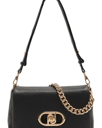Geanta crossbody cu clapa si bareta de lant, Negru