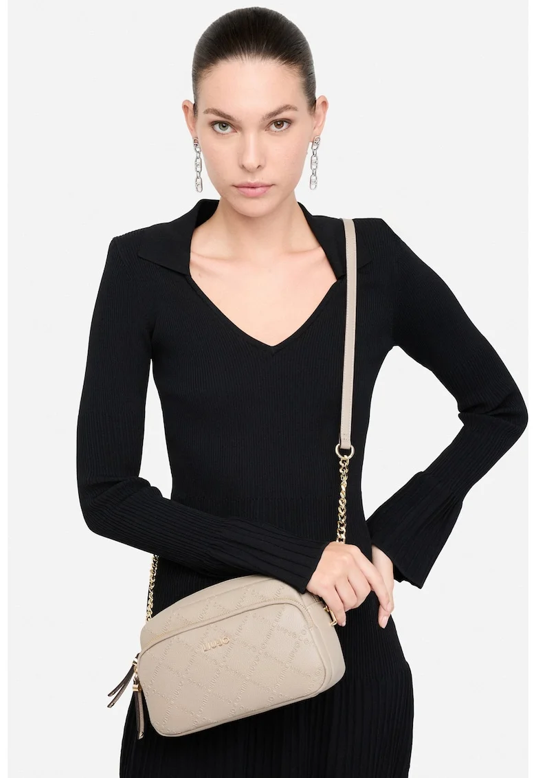 Geanta crossbody cu logo in relief Better, Negru/Bej