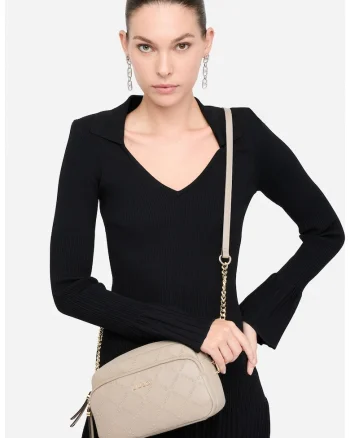 Geanta crossbody cu logo in relief Better, Negru/Bej
