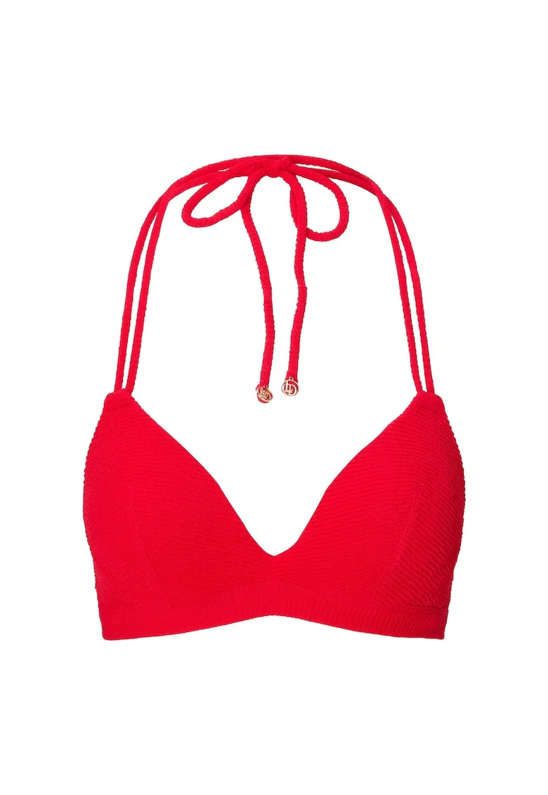 Sutien de baie cu decolteu halter si model texturat, Rosu