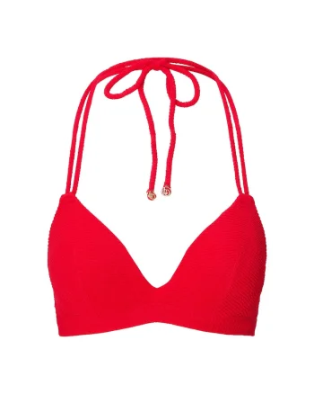 Sutien de baie cu decolteu halter si model texturat, Rosu