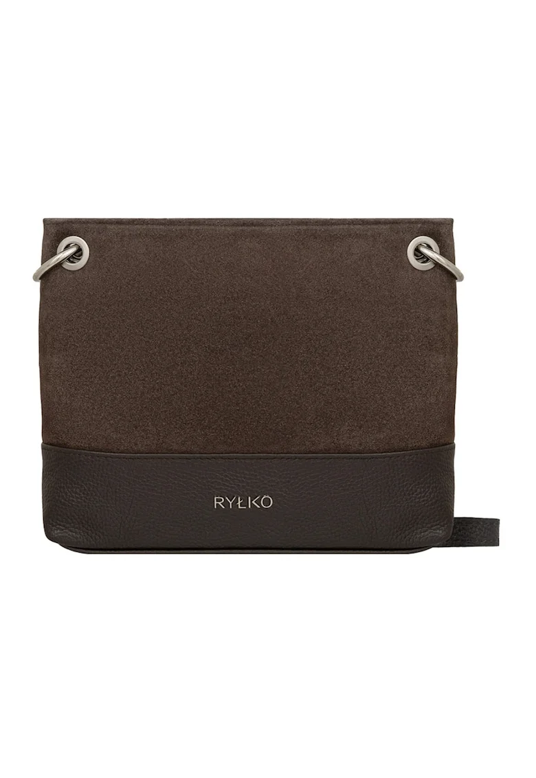 Geanta crossbody din piele si piele intoarsa cu detaliu logo, Maro