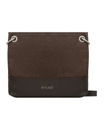 Geanta crossbody din piele si piele intoarsa cu detaliu logo, Maro