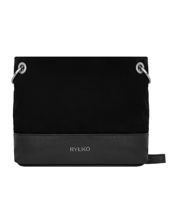 Geanta crossbody din piele si piele intoarsa cu detaliu logo, Negru