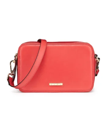 Geanta crossbody de piele cu doua compartimente, Coral