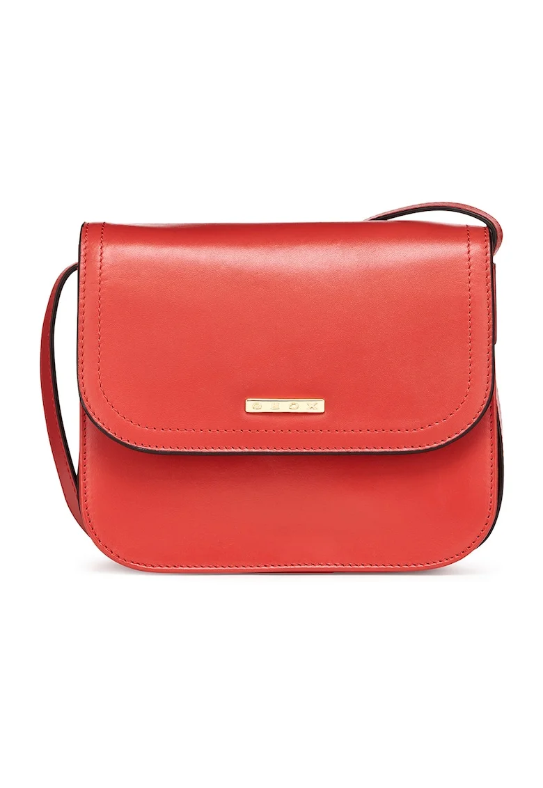 Geanta crossbody de piele cu inchidere cu clapa, Rosu vermillion