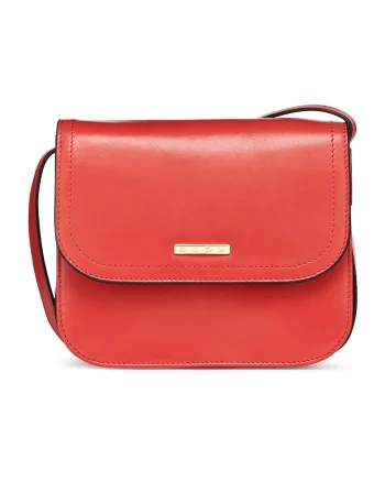 Geanta crossbody de piele cu inchidere cu clapa, Rosu vermillion