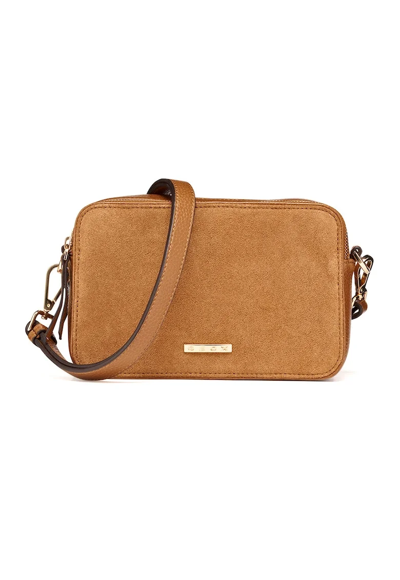 Geanta crossbody de piele si piele intoarsa, Ocru