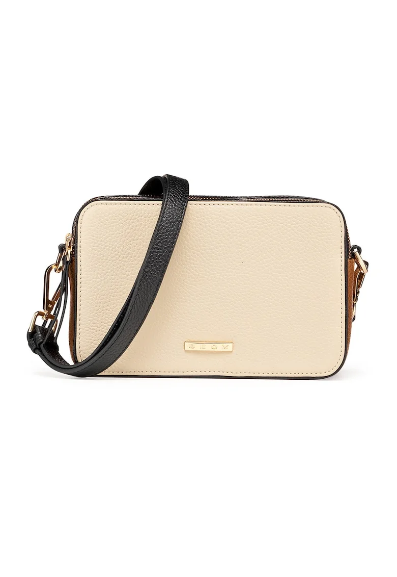 Geanta crossbody de piele cu doua compartimente, Alb fildes/Portocaliu stins