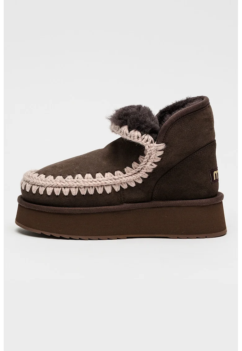 Ghete slip-on din piele intoarsa Mini Eskimo, Maro inchis/Alb murdar