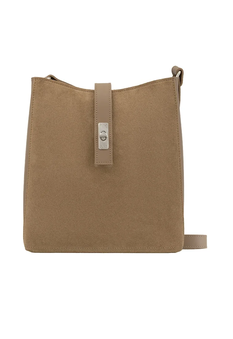 Geanta crossbody de piele si piele intoarsa, Maro