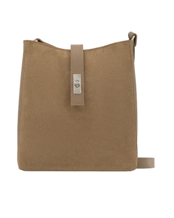 Geanta crossbody de piele si piele intoarsa, Maro