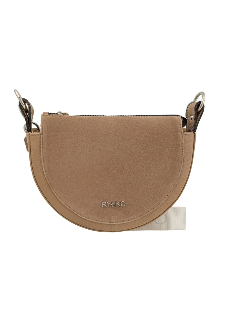 Geanta crossbody de piele cu bareta detasabila, Maro camel