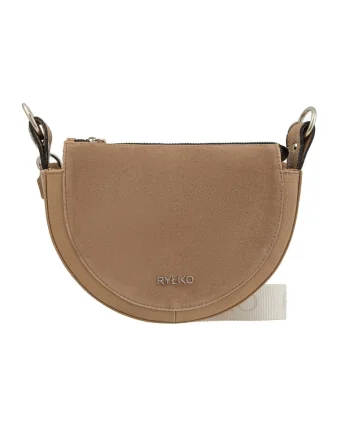Geanta crossbody de piele cu bareta detasabila, Maro camel