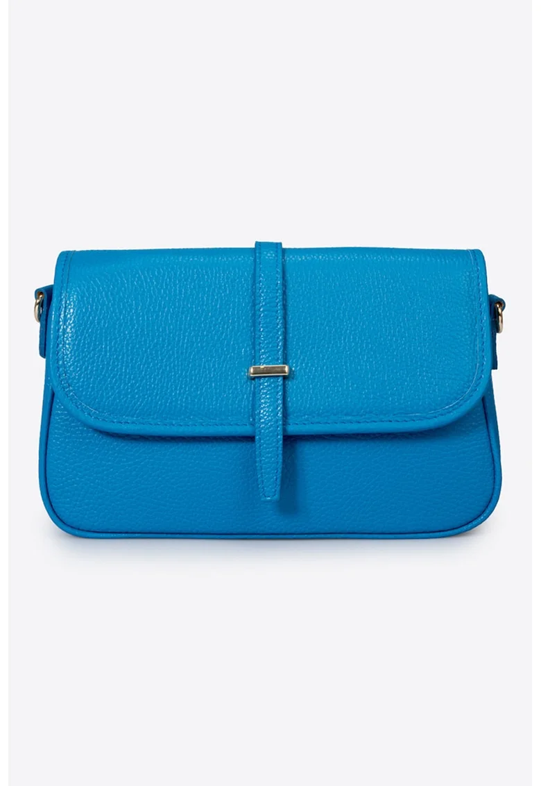 Geanta crossbody din piele cu clapa, Albastru