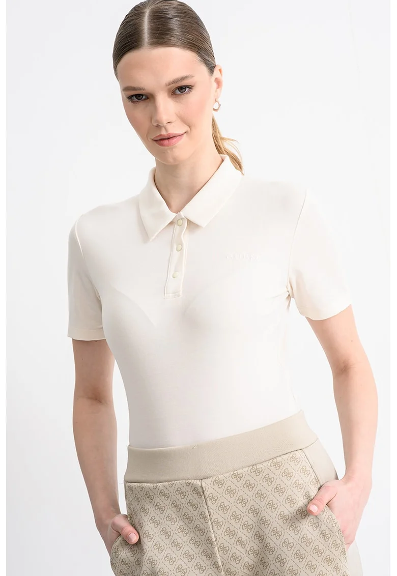 Body polo cu model uni, Alb fildes