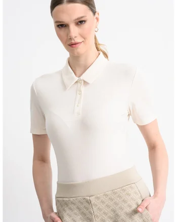 Body polo cu model uni, Alb fildes
