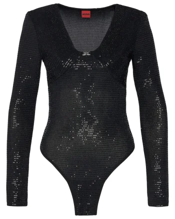 Body de dama  negru, fabricat din material elastic