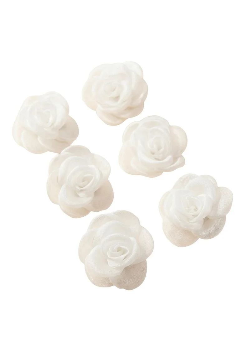 Set 6 agrafe de par elegante pentru fetite,  floare organza, Alb