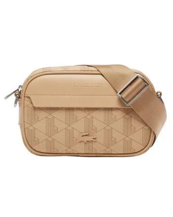 Geanta crossbody de piele ecologica cu logo, Bej