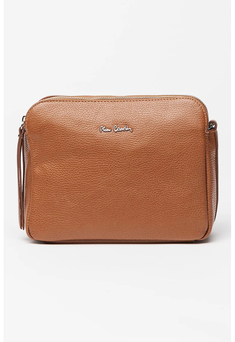 Geanta crossbody de piele cu doua compartimente, Maro inchis