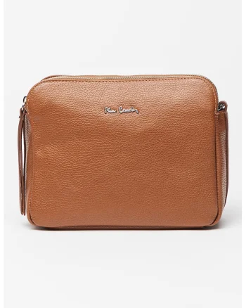 Geanta crossbody de piele cu doua compartimente, Maro inchis