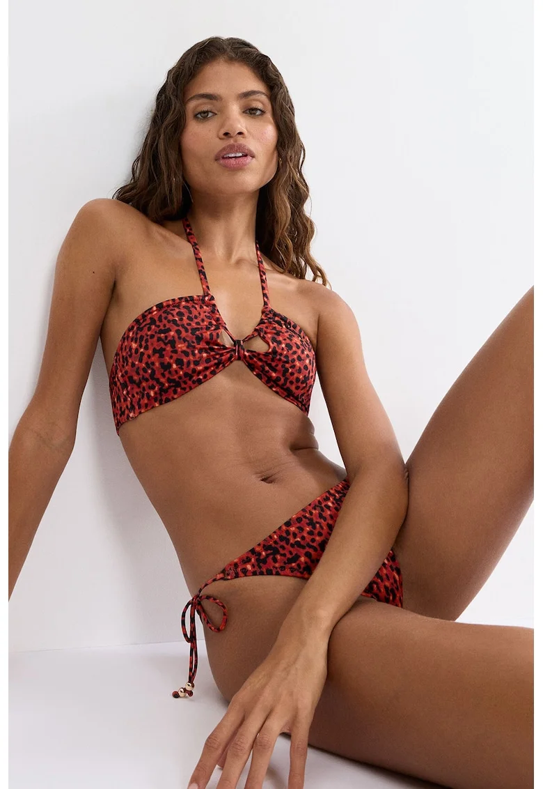Sutien de baie cu bareta halter Midnight Swim, Rosu/Negru