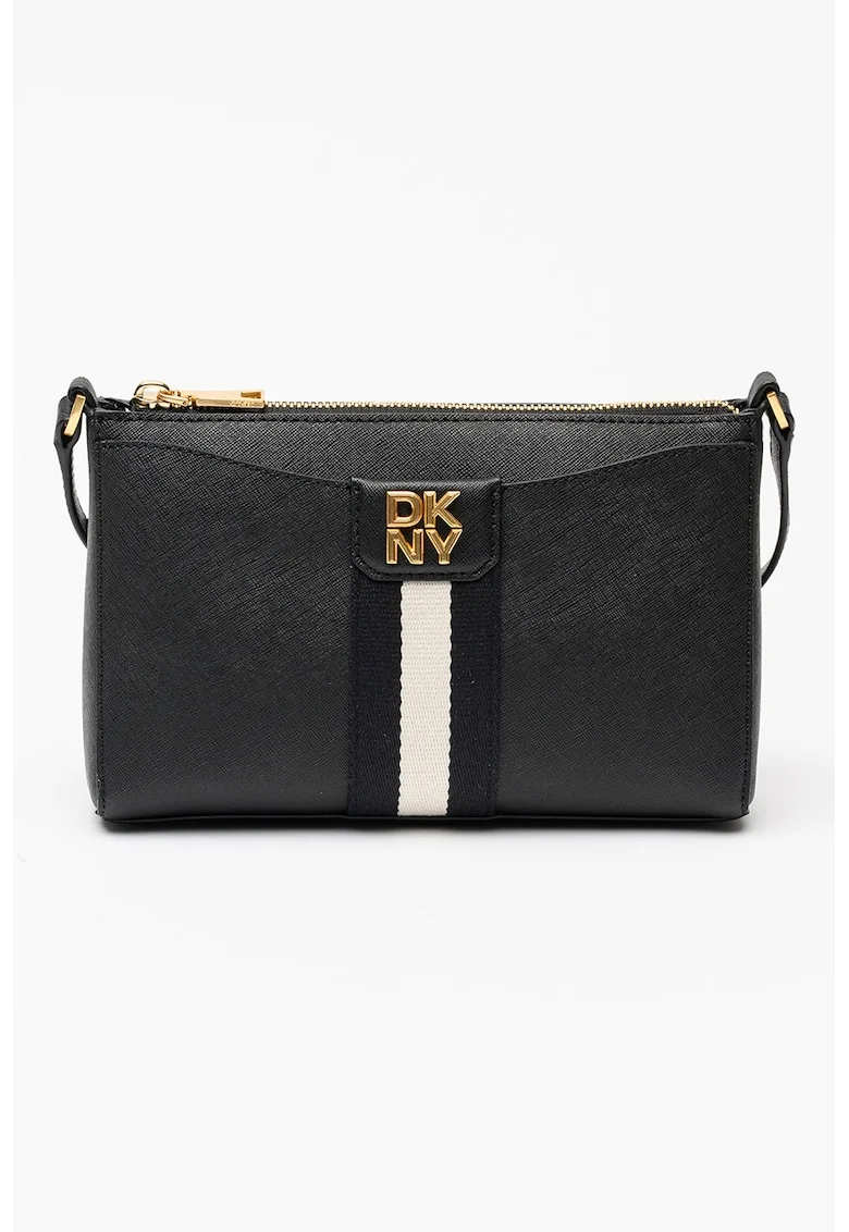 Geanta crossbody din piele cu logo metalic Nuri, Negru/Alb murdar