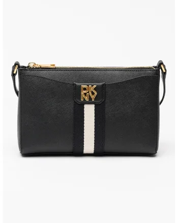 Geanta crossbody din piele cu logo metalic Nuri, Negru/Alb murdar