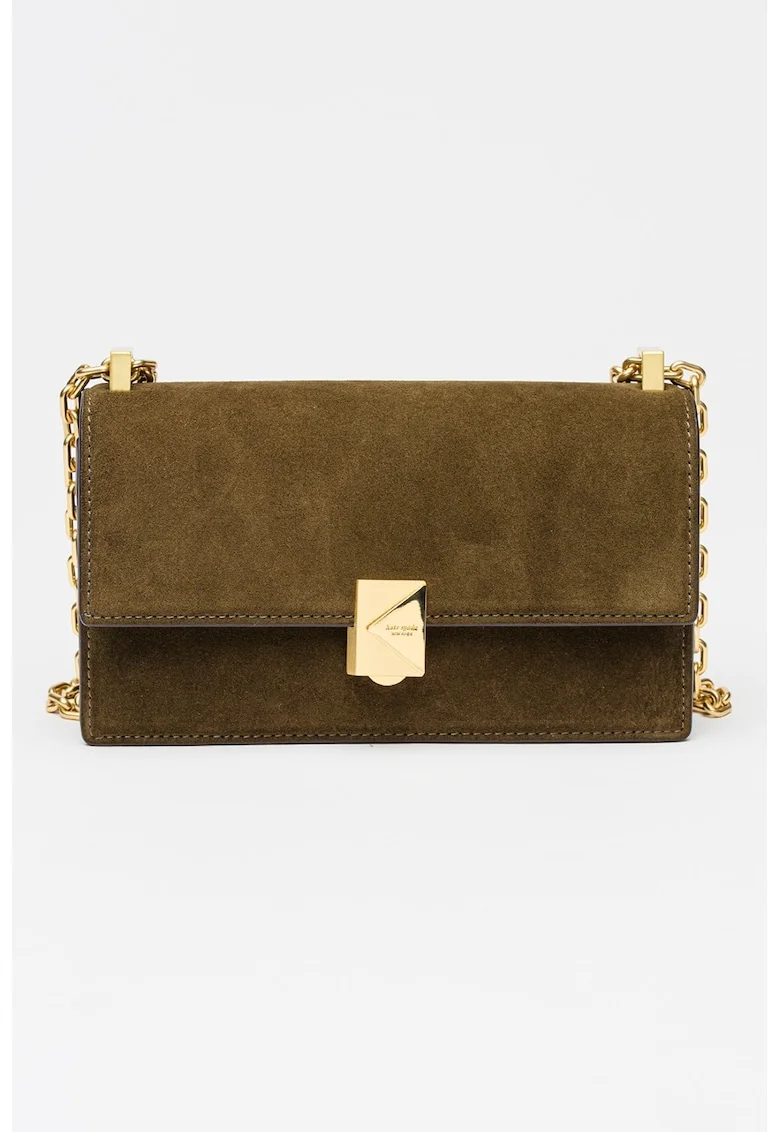 Geanta crossbody din piele intoarsa, Verde padure