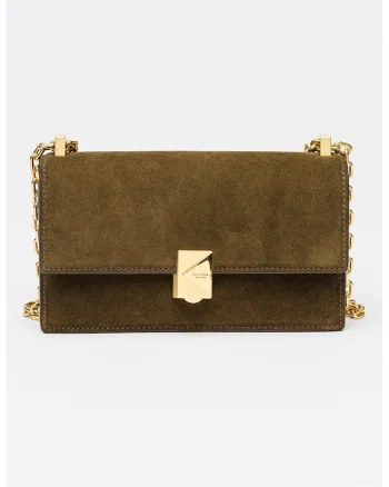 Geanta crossbody din piele intoarsa, Verde padure