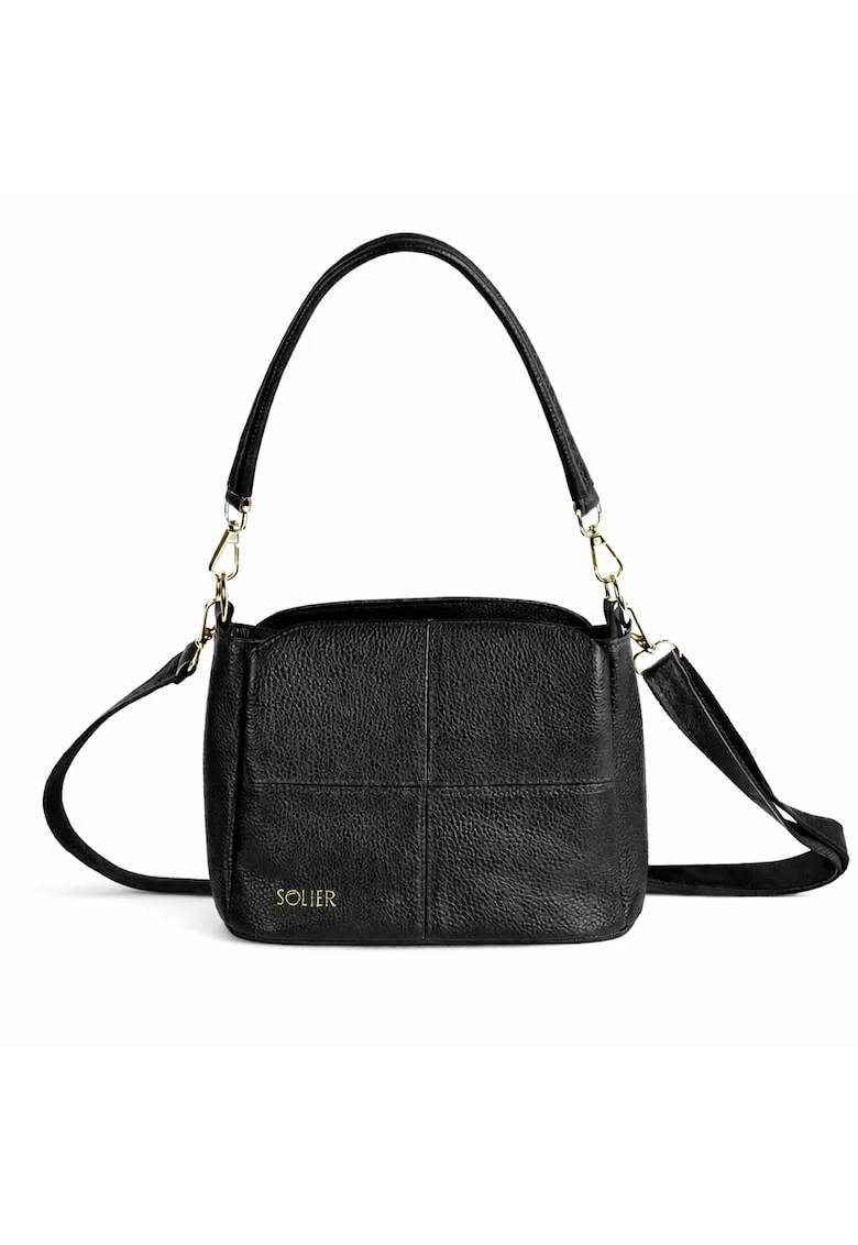 Geanta crossbody pentru femei  FL50 CASSIA – piele naturaladwqfwq – curea de umar reglabila, Negru