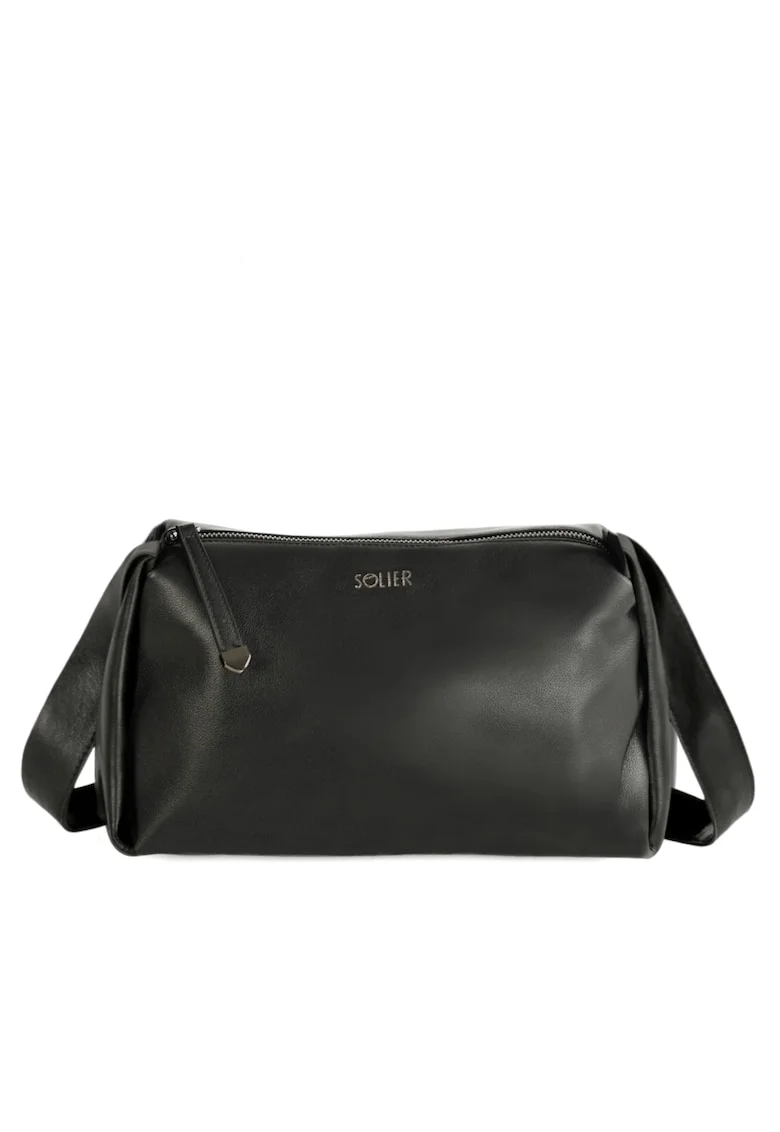 Geanta de umar pentru femei  FL48 LEONA – piele naturala – curea de umar reglabila – purtare crossbody – neagra