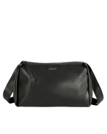 Geanta de umar pentru femei  FL48 LEONA – piele naturala – curea de umar reglabila – purtare crossbody – neagra