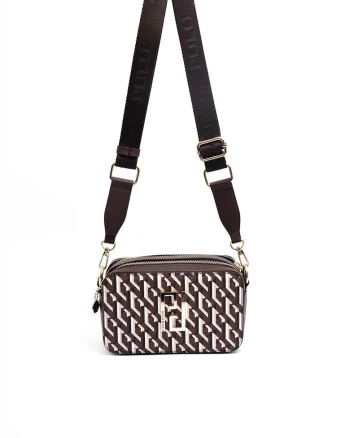 Geanta crossbody de piele ecologica, Alb/Maro inchis, 13 x 20 x 8 cm