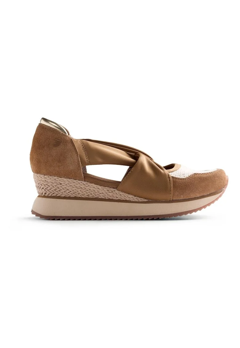 Pantofi sport wedge slip-on cu garnituri de piele intoarsa Vuka, Maro camel
