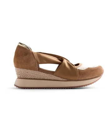 Pantofi sport wedge slip-on cu garnituri de piele intoarsa Vuka, Maro camel
