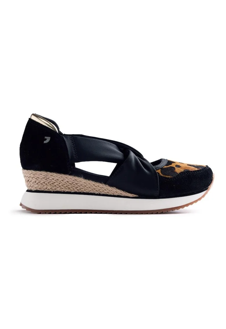 Pantofi sport wedge slip-on cu animal print Gapan, Negru/Maro