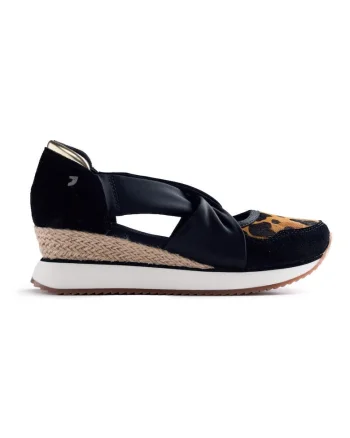 Pantofi sport wedge slip-on cu animal print Gapan, Negru/Maro