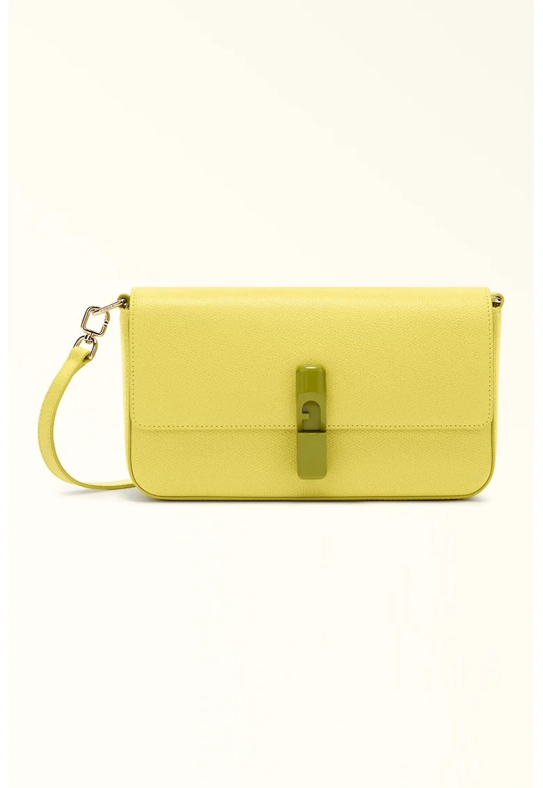 Geanta crossbody din piele cu clapa Iride, Galben pai