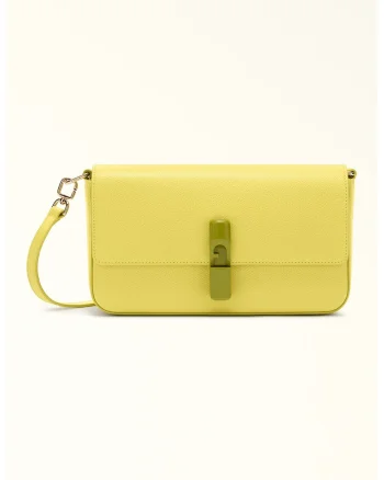 Geanta crossbody din piele cu clapa Iride, Galben pai