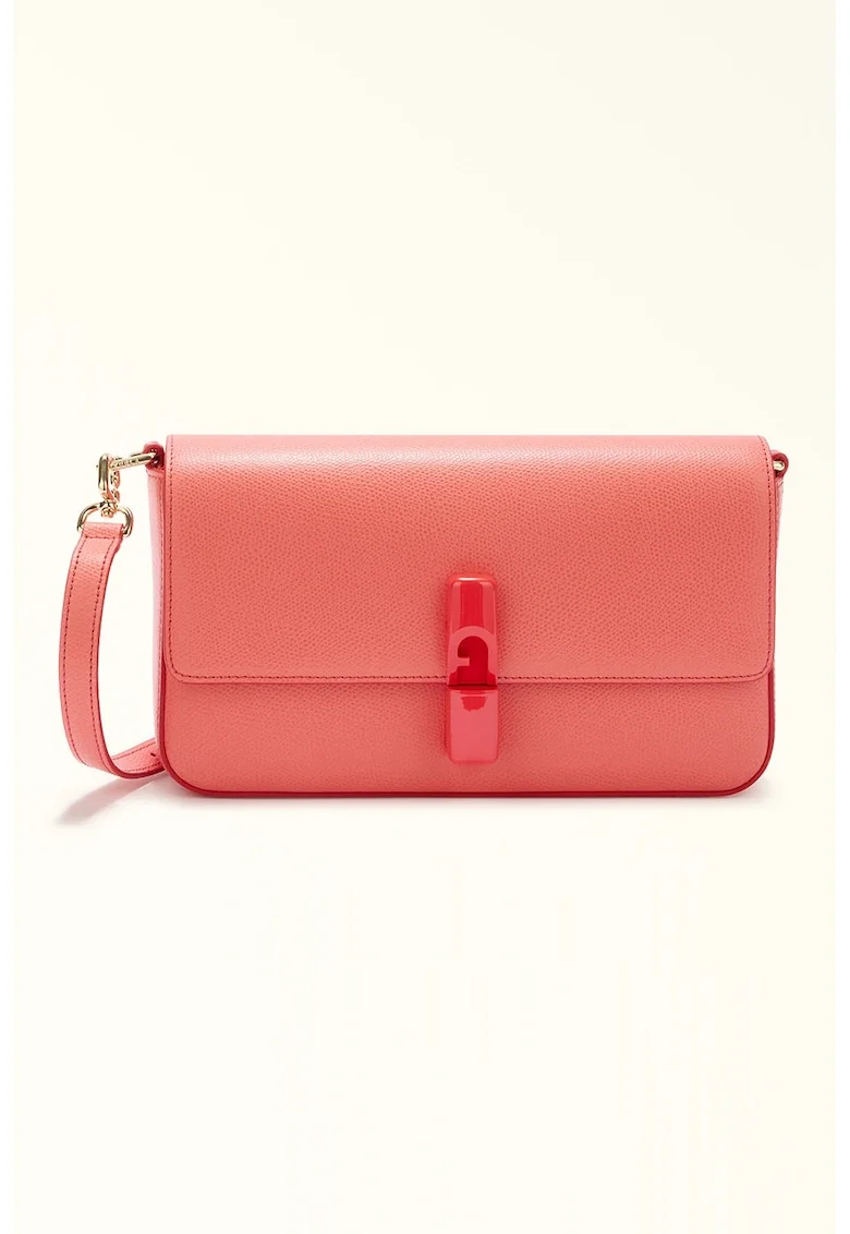 Geanta crossbody din piele cu clapa Iride, Roz aprins