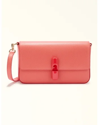 Geanta crossbody din piele cu clapa Iride, Roz aprins