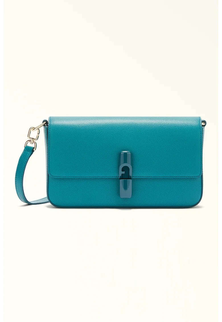 Geanta crossbody din piele cu clapa Iride, Turcoaz/Albastru petrol