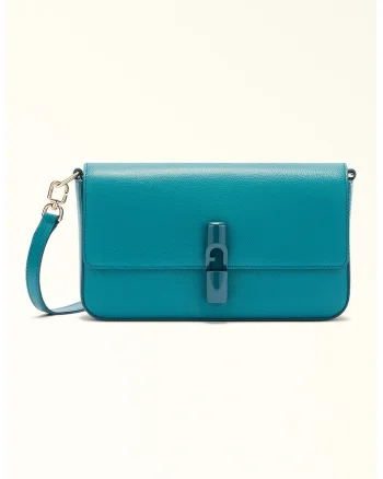 Geanta crossbody din piele cu clapa Iride, Turcoaz/Albastru petrol