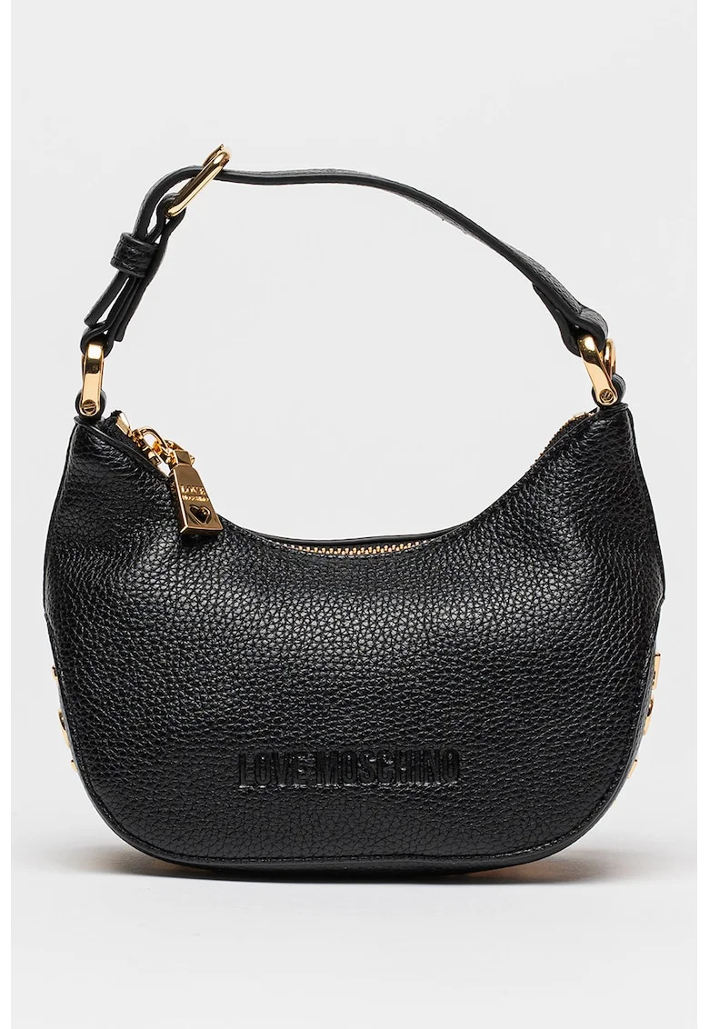 Geanta crossbody de piele ecologica cu logo, Negru