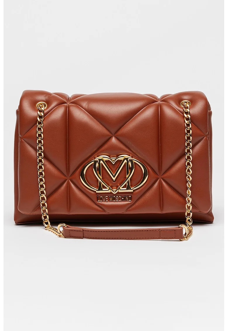 Geanta crossbody de piele ecologica cu lant, Maro scortisoara